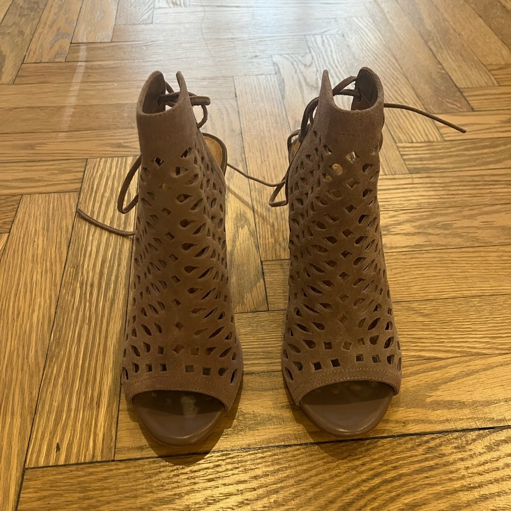 Joie Brown/Purple Cutout Lace-Up Heels